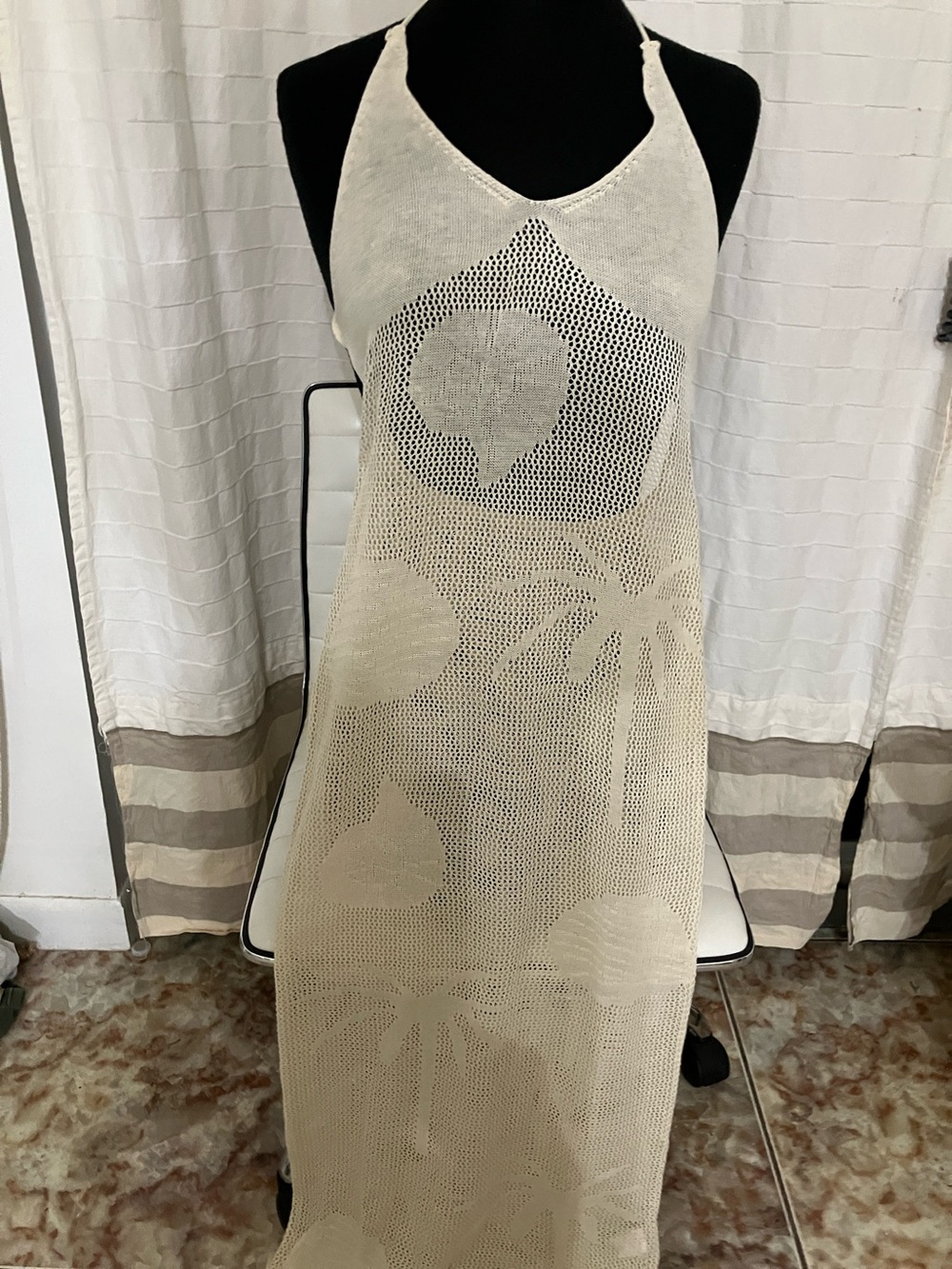 Women’s Cream Crochet Beach Cover-Up Halter Dress
